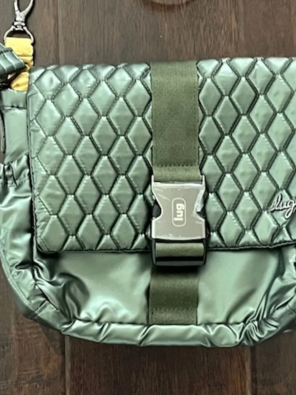 Lug Harness Crossbody Quilted Bag Metallic Olive
